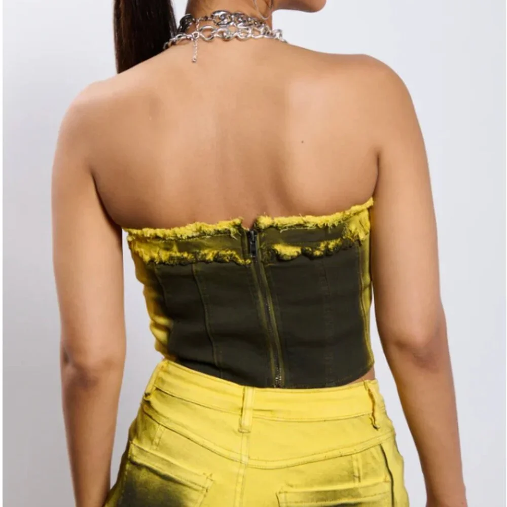 Callie Lives Miz The Spot AKIRA Yellow & Black Spraypainted  Corset Top S M L - Picture 4 of 8
